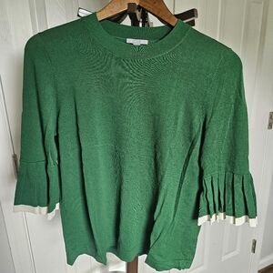 COS tailored, crew neck, knitted top with pleated sleeves, green, small